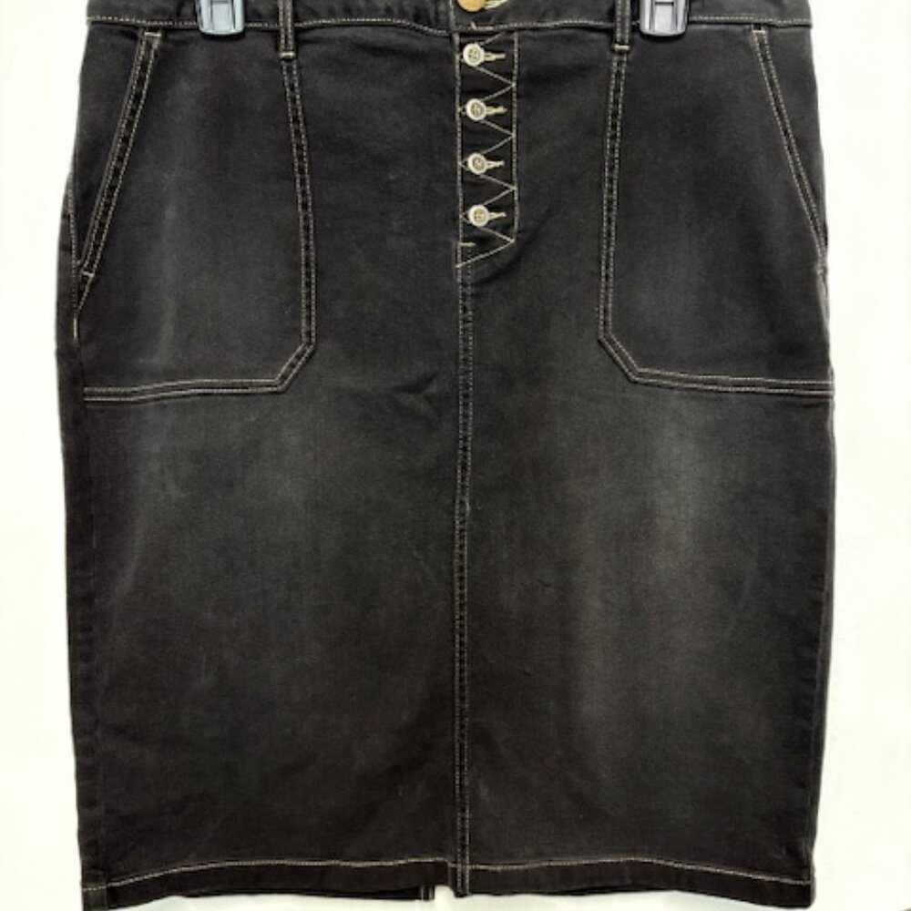 LOGO BLACK JEAN MIDI SKIRT. SZ. 12